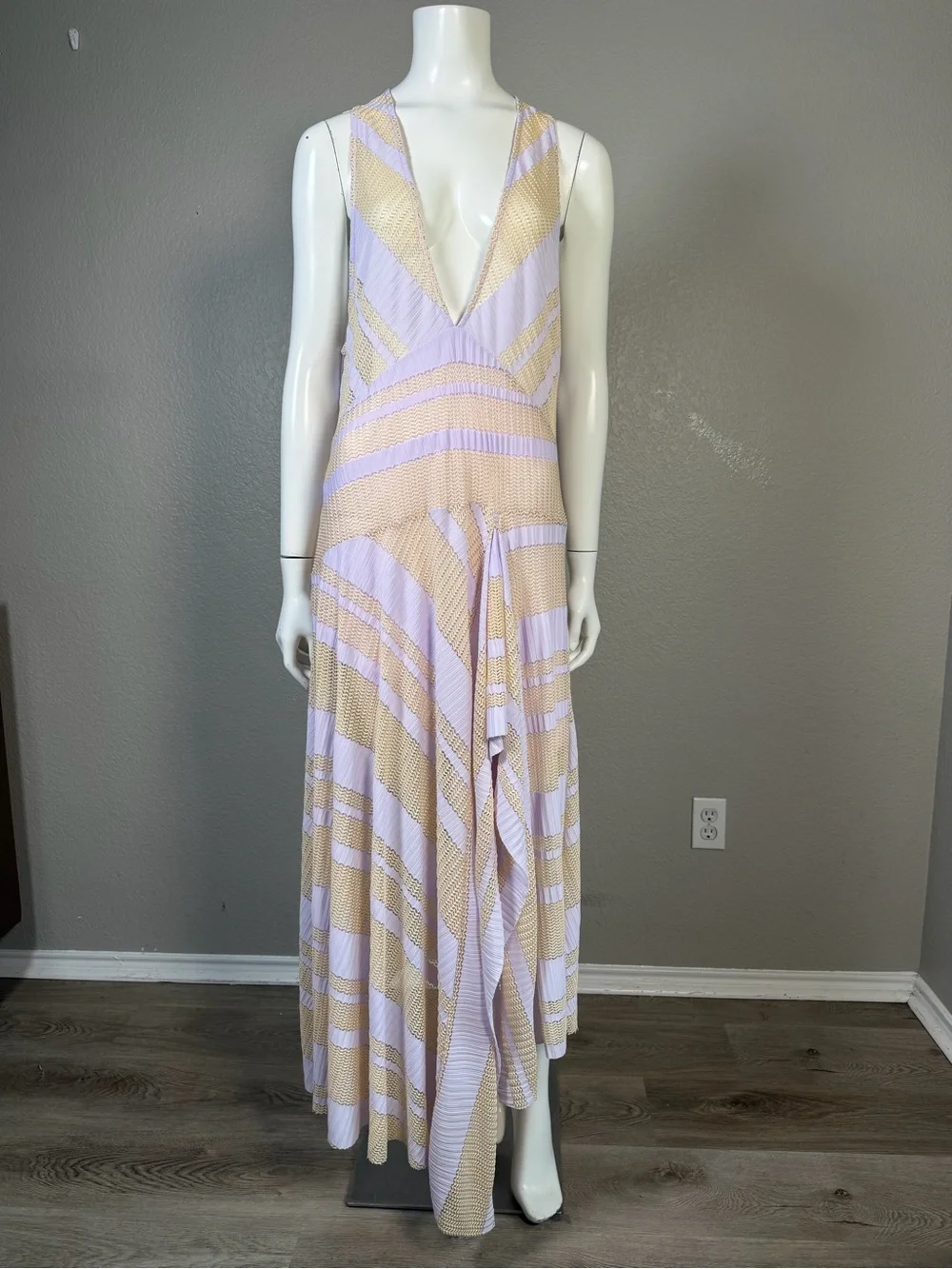 NWT Free People Adrien Striped Midi Dress Lavender Beige Size Large